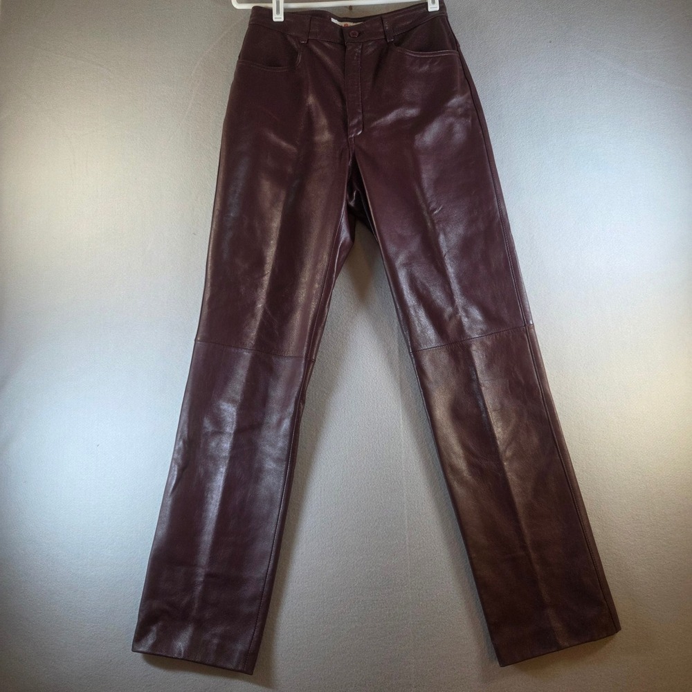 VTG Real Clothes Genuine Leather Pants 4 Burgundy Straight Leg High Rise 90s
